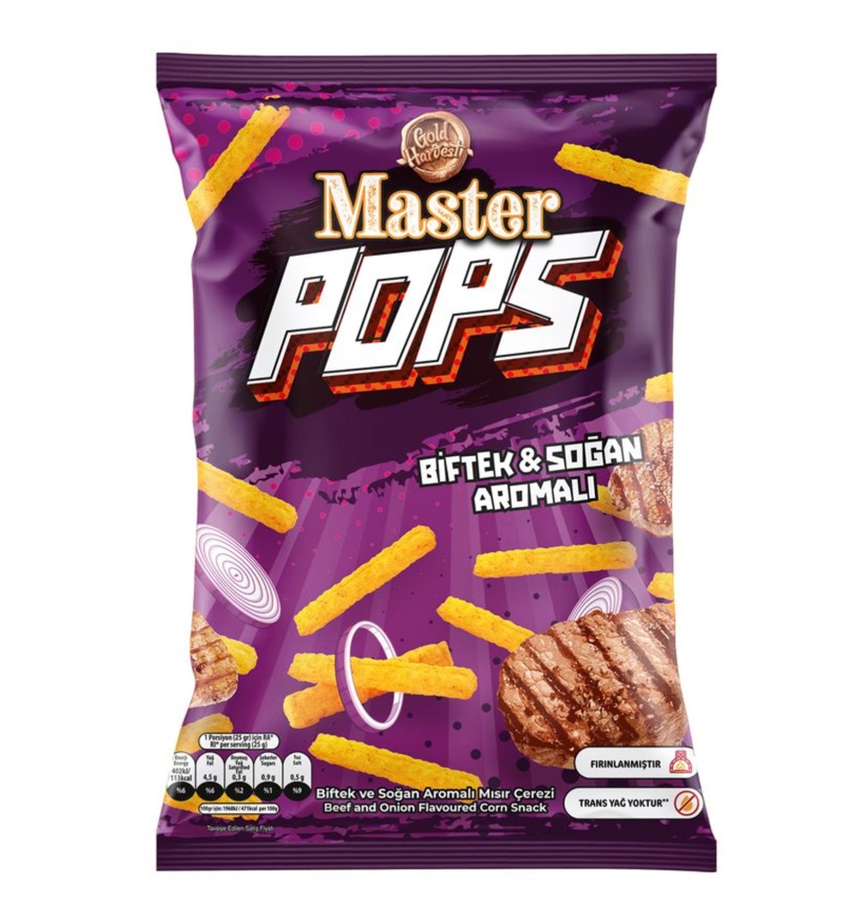 Master Pops Biftek&Sogan Aromali Misir Cipsi (90gr X 16)