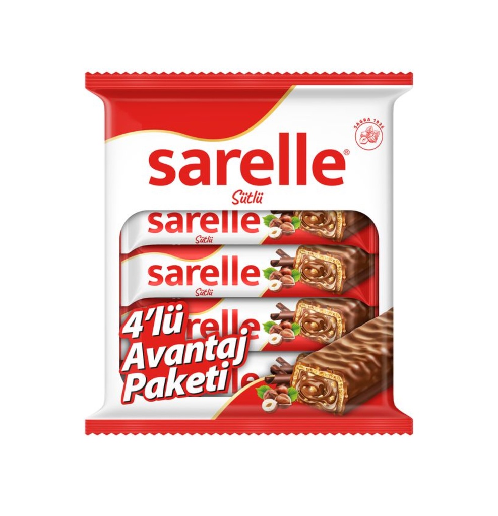 SARELLE SUTLU CIK. KAP. FINDIKLI GOFRET MULT. (4'LU X 33GR X 16)